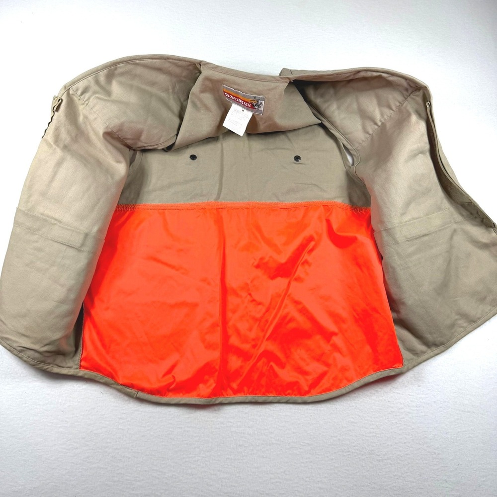 Winchester Mens Blaze Orange Tan Cotton Duck Canvas Hunting Game Vest Medium - Picture 6 of 11